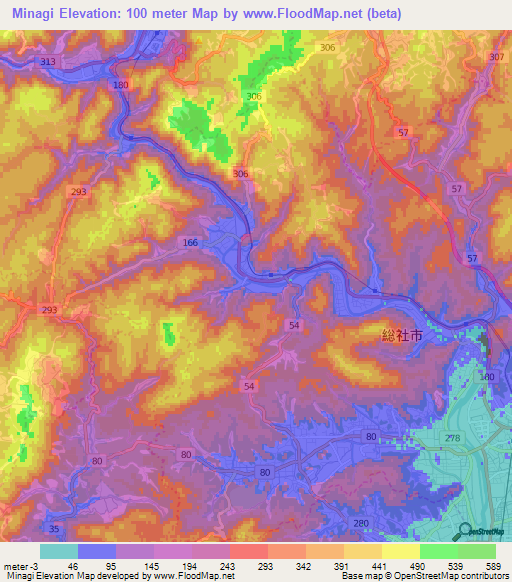 Minagi,Japan Elevation Map