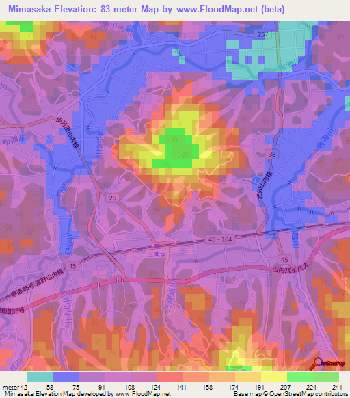 Mimasaka,Japan Elevation Map