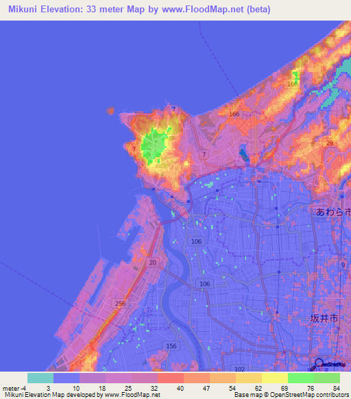 Mikuni,Japan Elevation Map