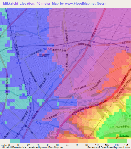Mikkaichi,Japan Elevation Map