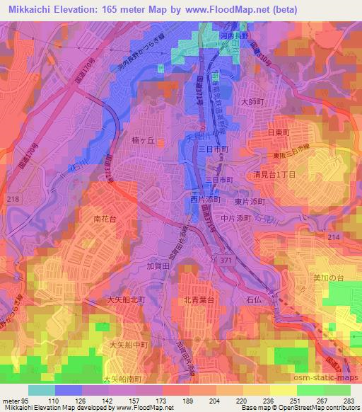 Mikkaichi,Japan Elevation Map