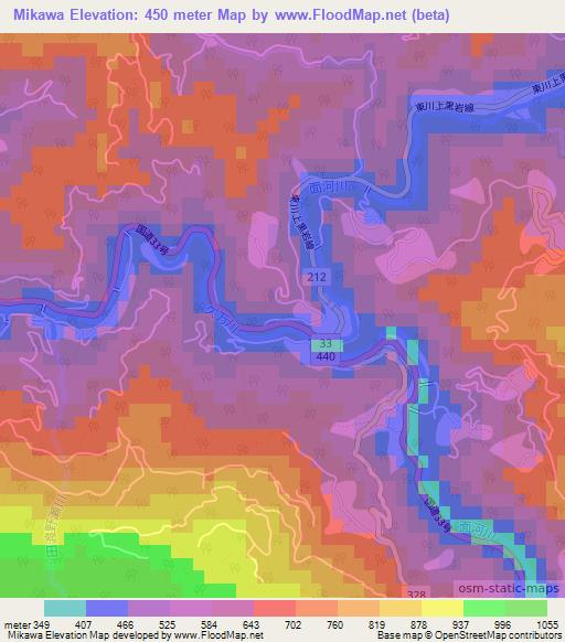 Mikawa,Japan Elevation Map