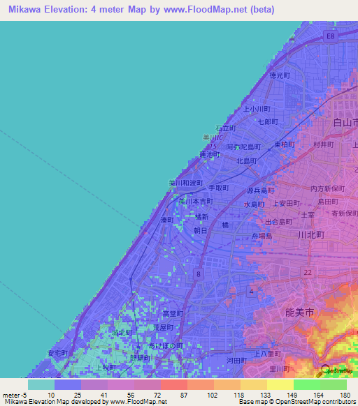 Mikawa,Japan Elevation Map