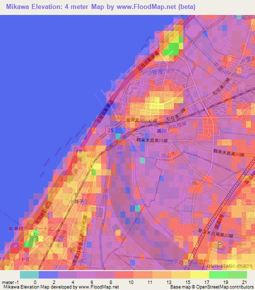 Mikawa,Japan Elevation Map