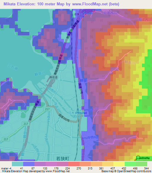 Mikata,Japan Elevation Map