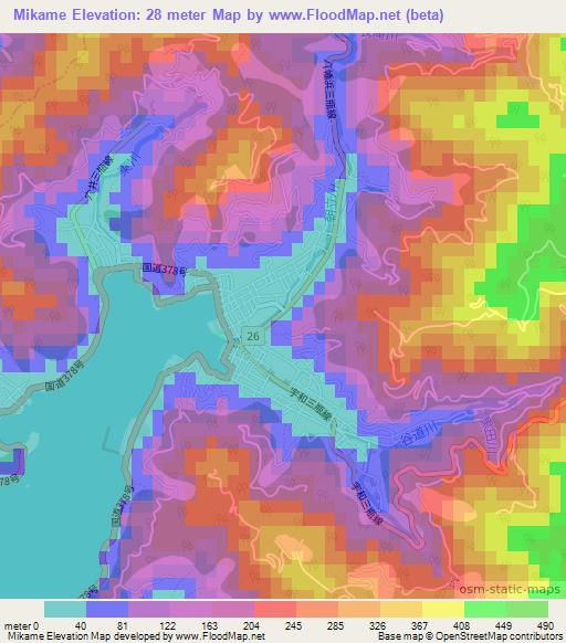 Mikame,Japan Elevation Map