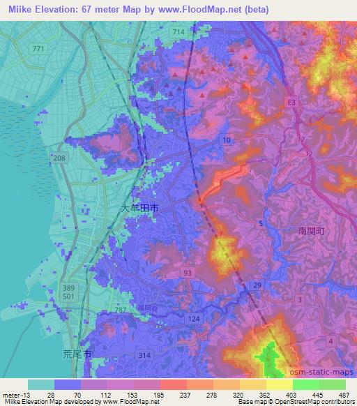 Miike,Japan Elevation Map