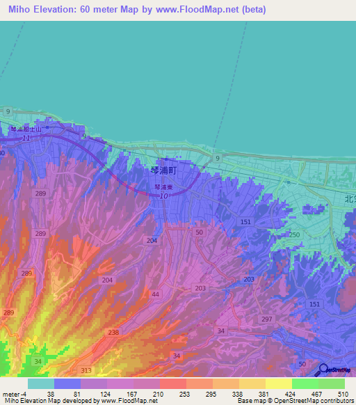 Miho,Japan Elevation Map