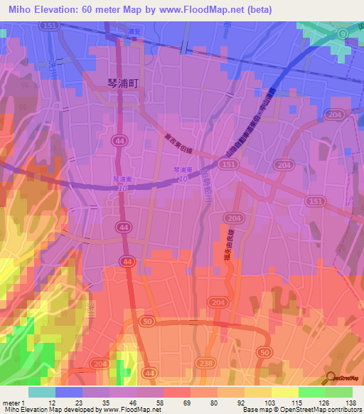 Miho,Japan Elevation Map