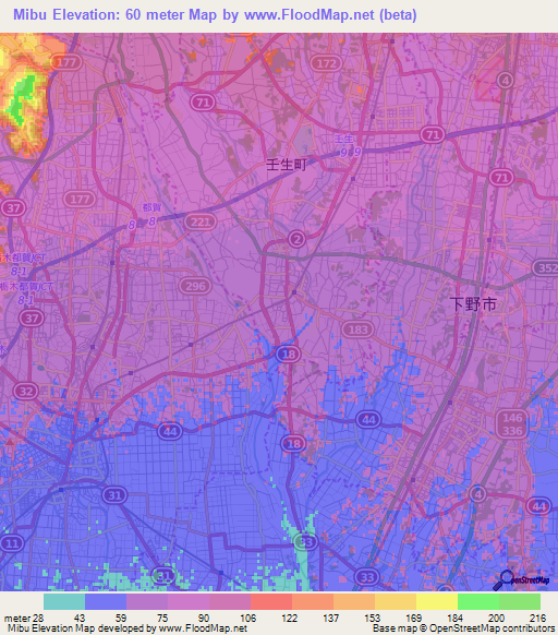 Mibu,Japan Elevation Map