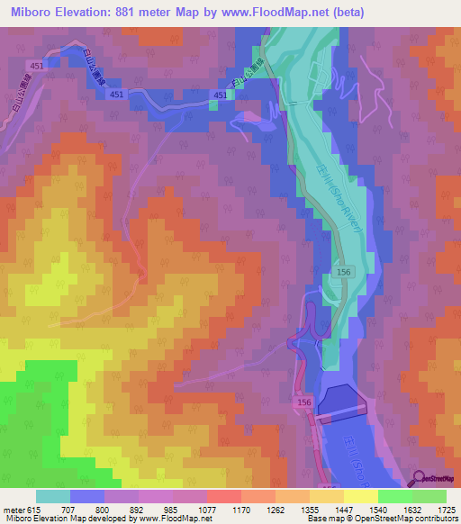 Miboro,Japan Elevation Map