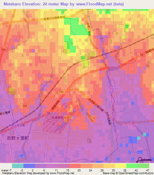 Metabaru,Japan Elevation Map