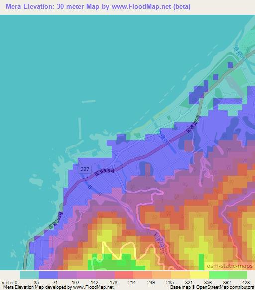 Mera,Japan Elevation Map