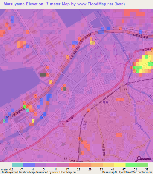 Matsuyama,Japan Elevation Map