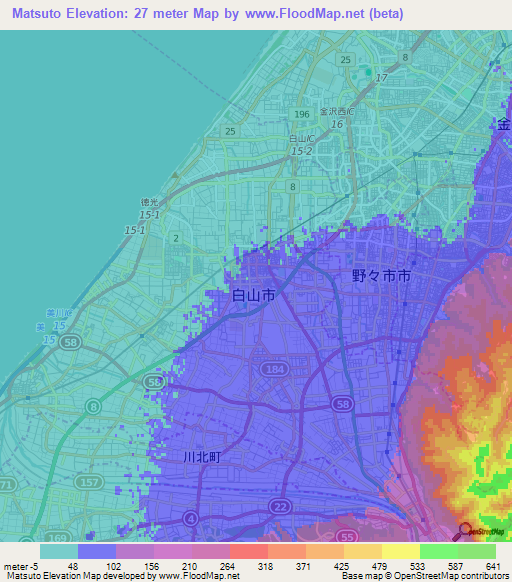 Matsuto,Japan Elevation Map