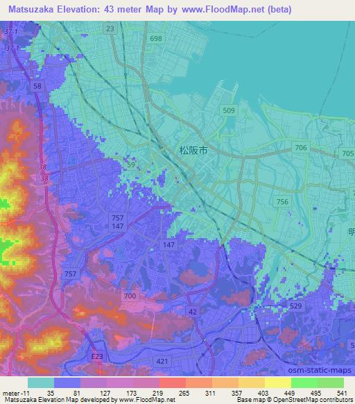 Matsuzaka,Japan Elevation Map
