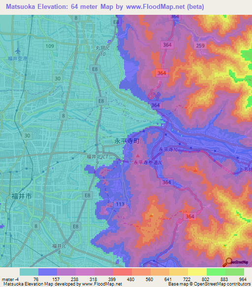 Matsuoka,Japan Elevation Map