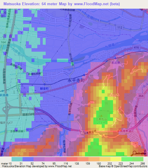 Matsuoka,Japan Elevation Map