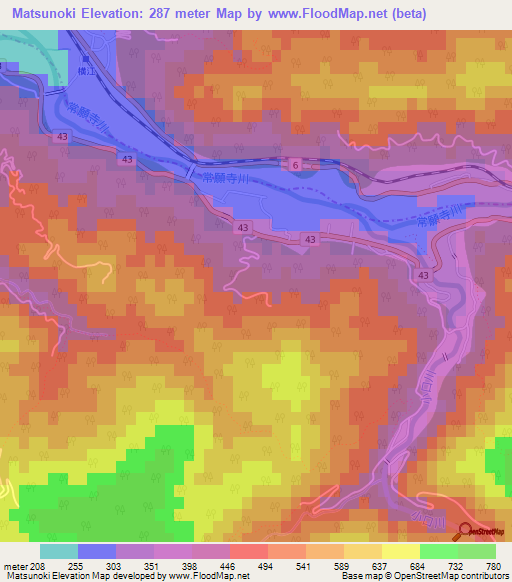 Matsunoki,Japan Elevation Map