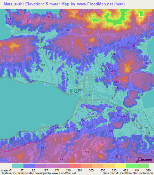 Matsue-shi,Japan Elevation Map