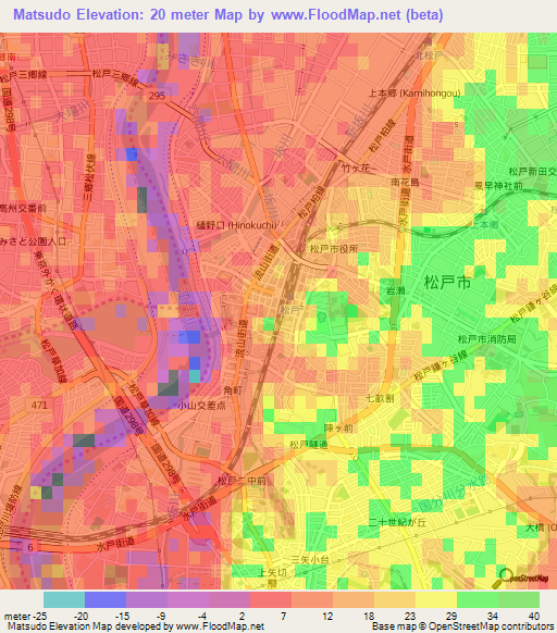 Matsudo,Japan Elevation Map