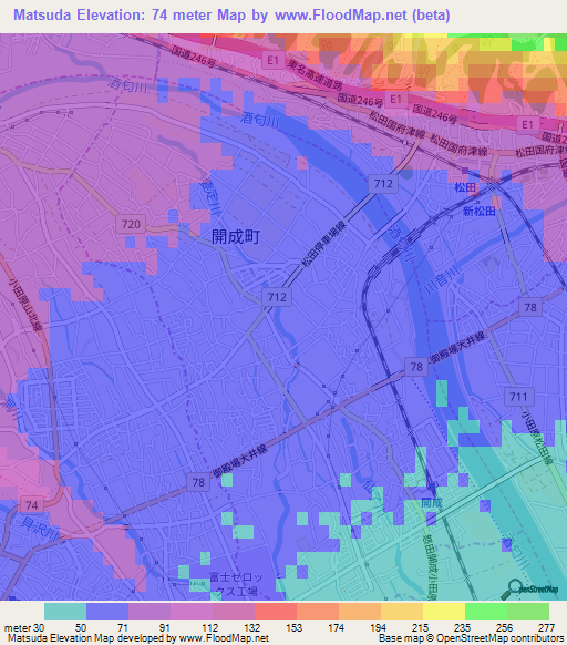 Matsuda,Japan Elevation Map