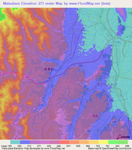 Matsubara,Japan Elevation Map