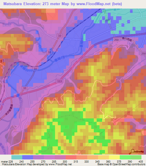 Matsubara,Japan Elevation Map