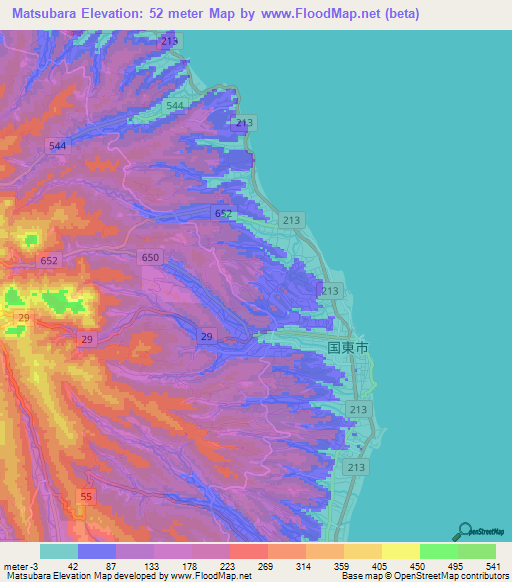Matsubara,Japan Elevation Map