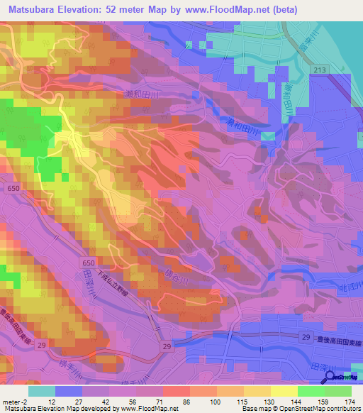 Matsubara,Japan Elevation Map