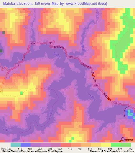 Matoba,Japan Elevation Map