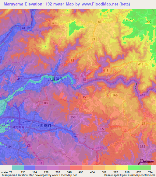Maruyama,Japan Elevation Map