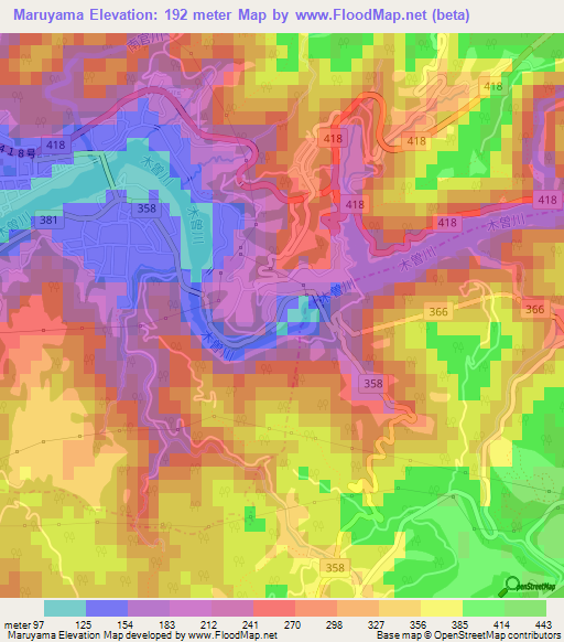 Maruyama,Japan Elevation Map