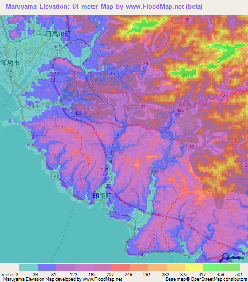 Maruyama,Japan Elevation Map