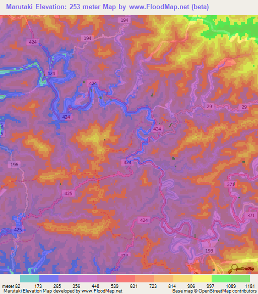 Marutaki,Japan Elevation Map
