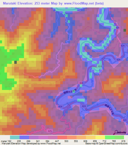 Marutaki,Japan Elevation Map