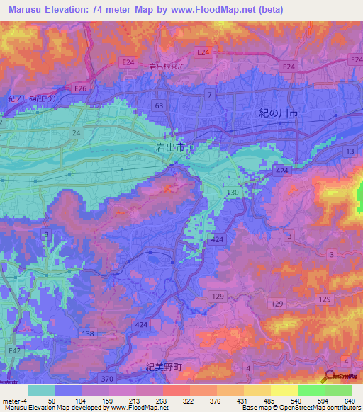 Marusu,Japan Elevation Map