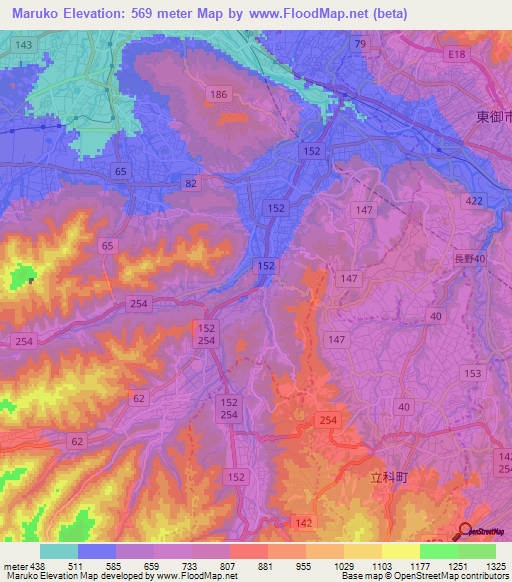 Maruko,Japan Elevation Map