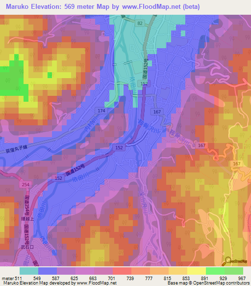 Maruko,Japan Elevation Map