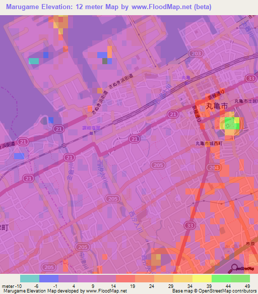Marugame,Japan Elevation Map