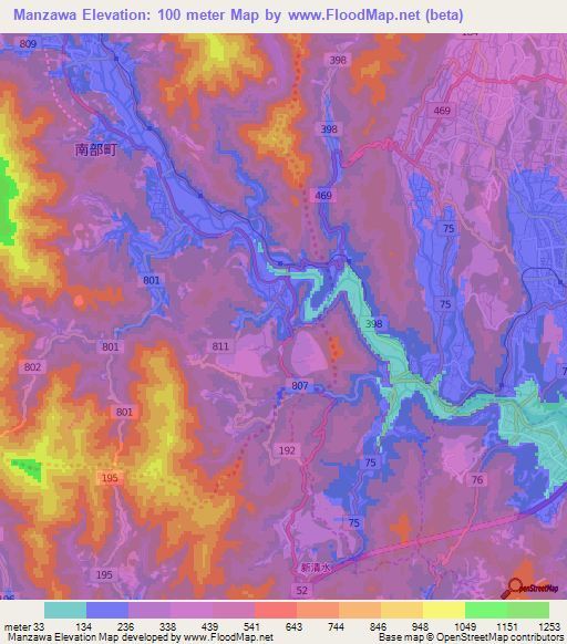Manzawa,Japan Elevation Map