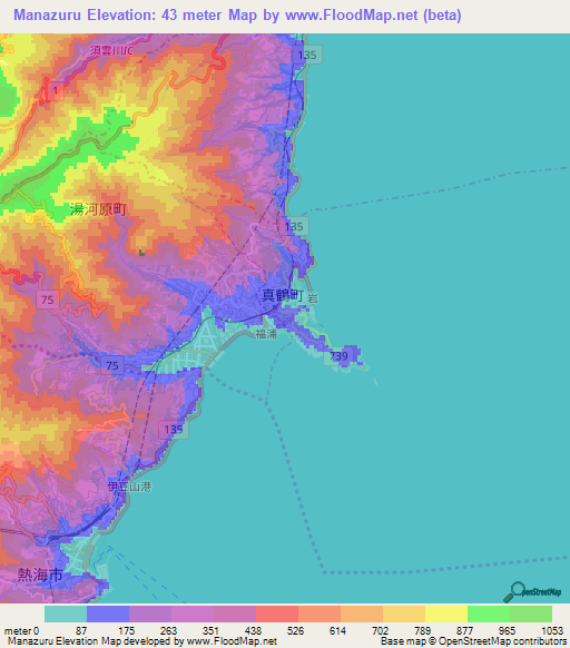 Manazuru,Japan Elevation Map