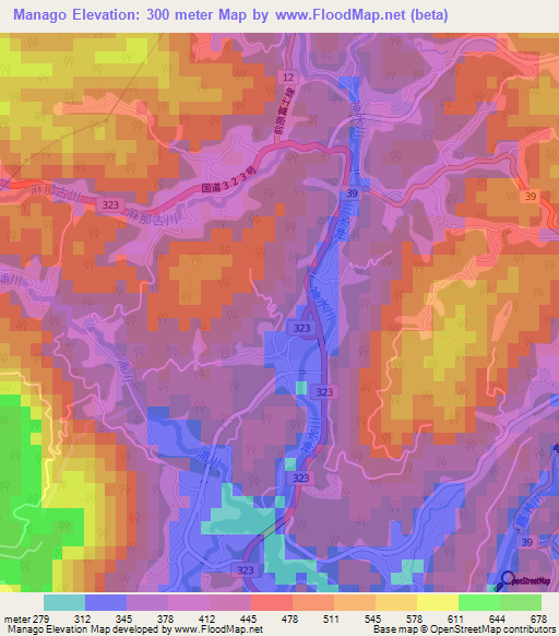Manago,Japan Elevation Map