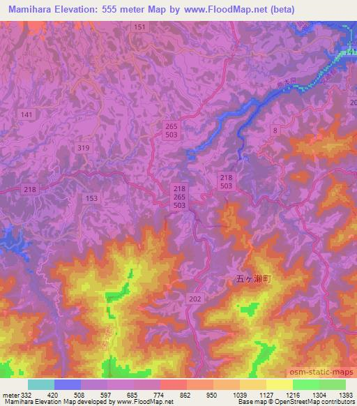 Mamihara,Japan Elevation Map