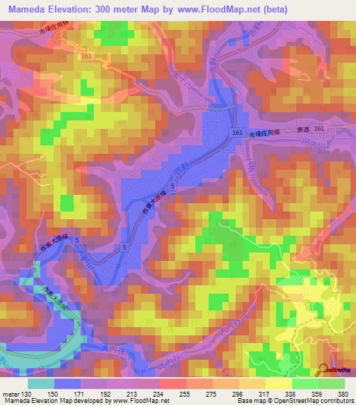 Mameda,Japan Elevation Map