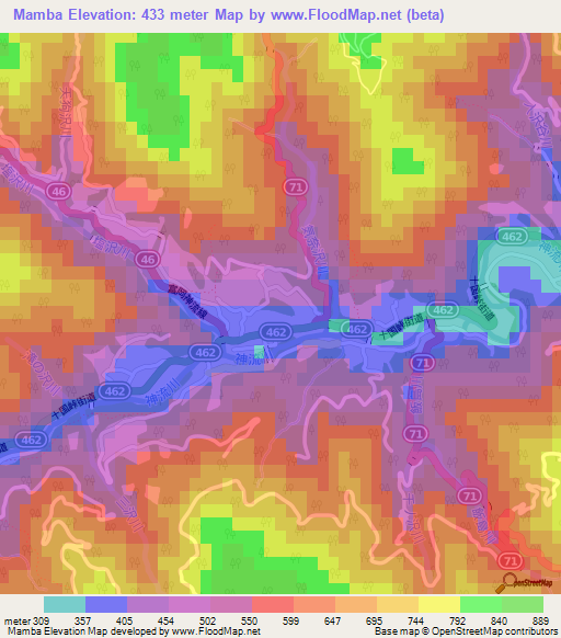 Mamba,Japan Elevation Map