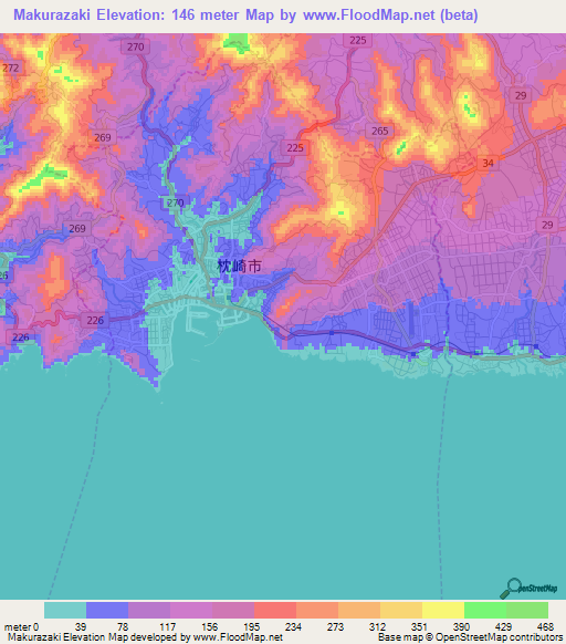 Makurazaki,Japan Elevation Map