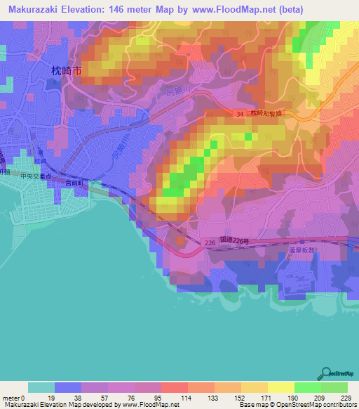 Makurazaki,Japan Elevation Map
