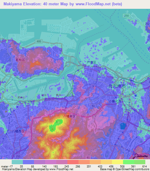 Makiyama,Japan Elevation Map