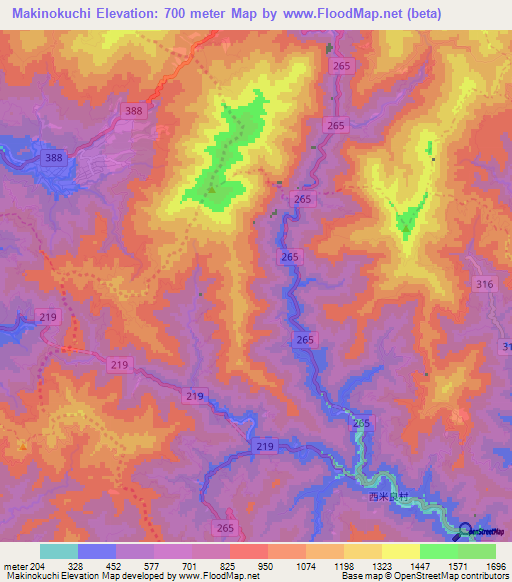 Makinokuchi,Japan Elevation Map
